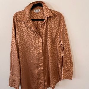 ACOA button down satin blouse leopard print